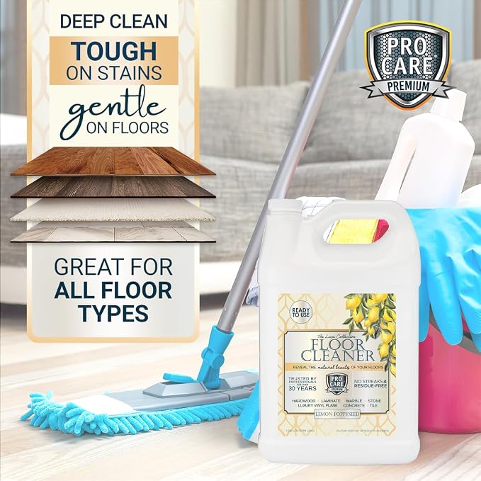 ProCare Floor Cleaner Ready to Use Lemon Poppyseed - Household Supplies for Mopping - Vinyl, Wood, Tile, Stone, Laminate, Bathroom Cleaner, Grout Cleaner - 1 Gallon