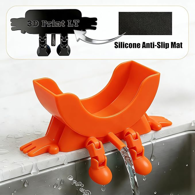 Cute Hanging Sponge Holder with Drainage,3D Printed Kitchen Funny Sponge Stand for Sink,with non-slip pads,Suitable for Scrub Daddy Holder,Keeps Your Sponge Dry Smiling (Orange)