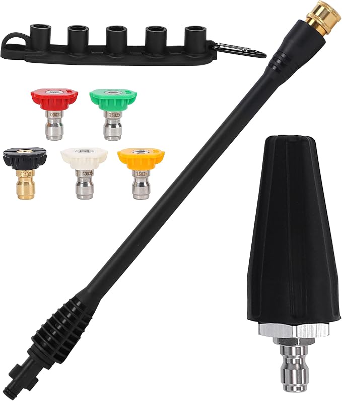 PWACCS Pressure Washer Accessories Kit, 16" Power Washer Replacement Wand | 5 Spray Tips and Turbo Nozzle, Compatible with Ryobi, Portland, Husky, Black
