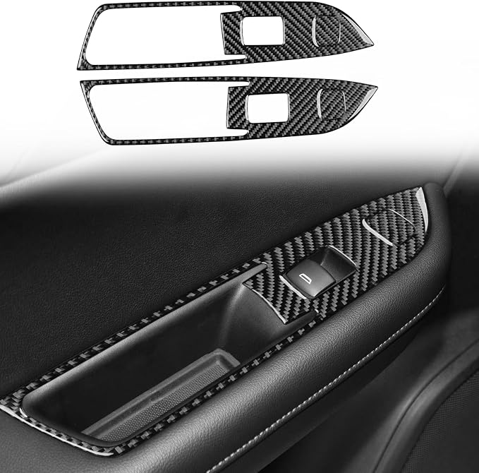 Rear Door Window Switch Stickers Fit for Chevrolet Blazer 2019-2025 | for L/LT/RS/Premier | Real Carbon Fiber | Rear Door Window Switch Control Panel Cover | Anti-scratch | Self-adhesive