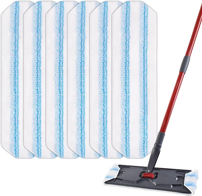 Mop Replacement Pads for OCedar H2prO Flat Mop System, 6 Pack Mop Pads for Ocedar H2prO Flat Mop, Machine Washable and Reusable Microfiber Mop Heads Replacements, Mop Refills Safe on Various Floors