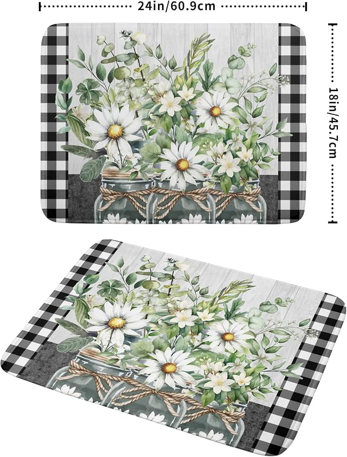 Daisy Floral Dish Drying Mat for Kitchen Counter Watercolor Flowers Absorbent Dishes Drainer Rack Mat 18x24 Inch Microfiber Dish Drying Pads Spring Kitchen Drying Dishes Pad Countertops