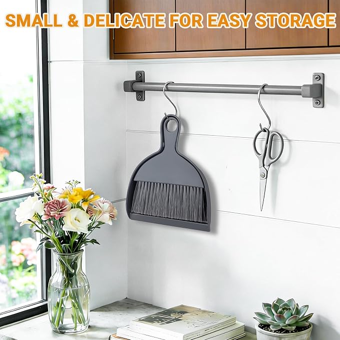 THINKLEARN 2PCS Small Dust Pan and Brush Set, Mini Broom Dustpan Kit | Portable Brush Dustpan Combo Set, Dark Gray Cleaning Supplies