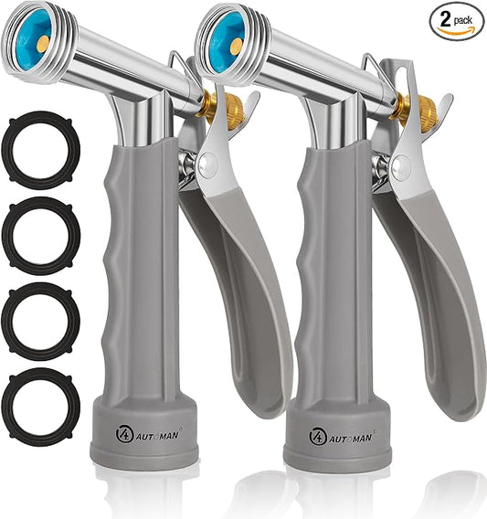 AUTOMAN Full Size Garden Hose Nozzle 2 Pack, High Pressure Pistol Grip Water Nozzle Sprayer with Threaded Front, Adjustable Spray Water Flow for Washing Car, Cleaning Ground, Watering Plants