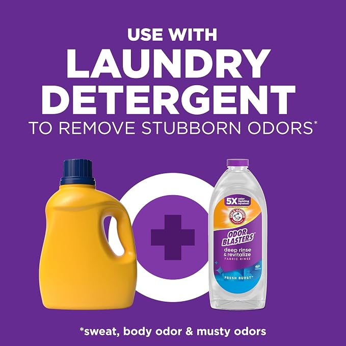 ARM & HAMMER Odor Blasters Fabric Rinse, Fresh Burst Scent, 50 Fl Oz | Deep Rinse and Revitalize, Removes Sweat and Musty Odors, Laundry Additive