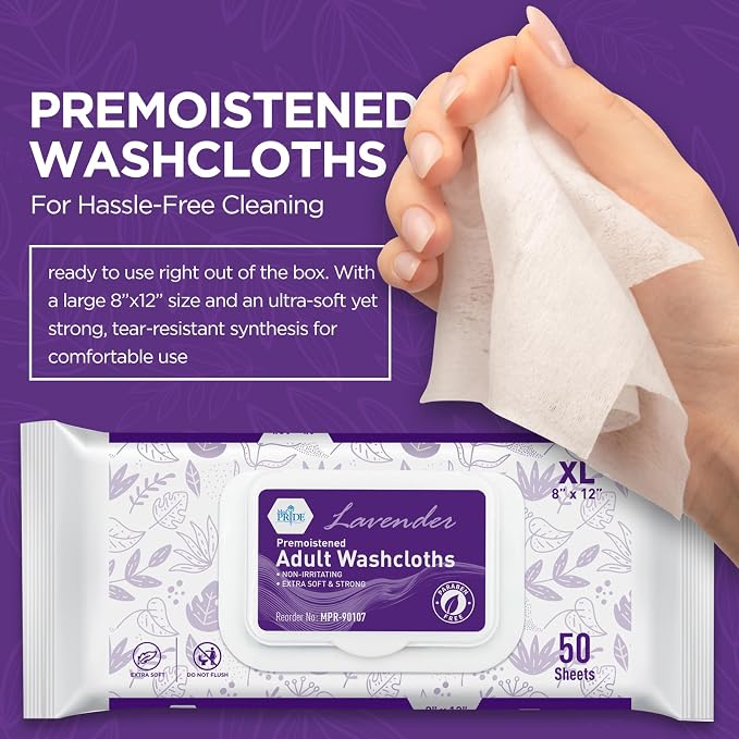 MED PRIDE Premoistened Disposable Washcloths 8x12 in,Lavender Scent,600 Ct