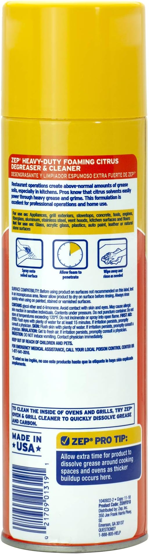 ZEP ZUHFD18 Foam Degreaser, 18 oz