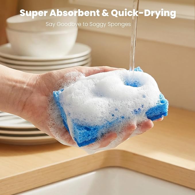 Metflavor Kitchen Sponges, 48 Count, Non-Scratch Scrub Sponge, Dual Sided Cleaning Sponges for Dishes, Kitchen, Bathroom