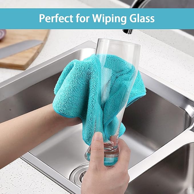 HOMEXCEL 150PK Microfiber Cleaning Cloth, Cleaning Rag for Home, 11.5x11.5 | Reusable, Lint Free, Scratch-Free and Highly Absorbent Towels for Kitchen, Window and Glass, Cars (Green/Blue/Yellow/Pink)