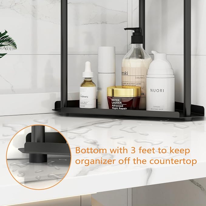 Jesginboo 3 Tier Bathroom Counter Organizer, Vanity Organizer Corner Shelf | Skincare, Makeup Countertop Organizers, Kitchen, Bathroom Counter Storage, Black