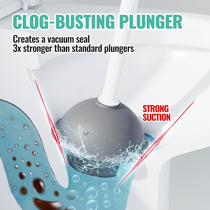 3in1 Toilet Brush and Plunger Set with Slim Crevice Tool and Holder | White bathroom decor, apartment essentials, home essentials, cleaning supplies, bathroom essentials for apartment living