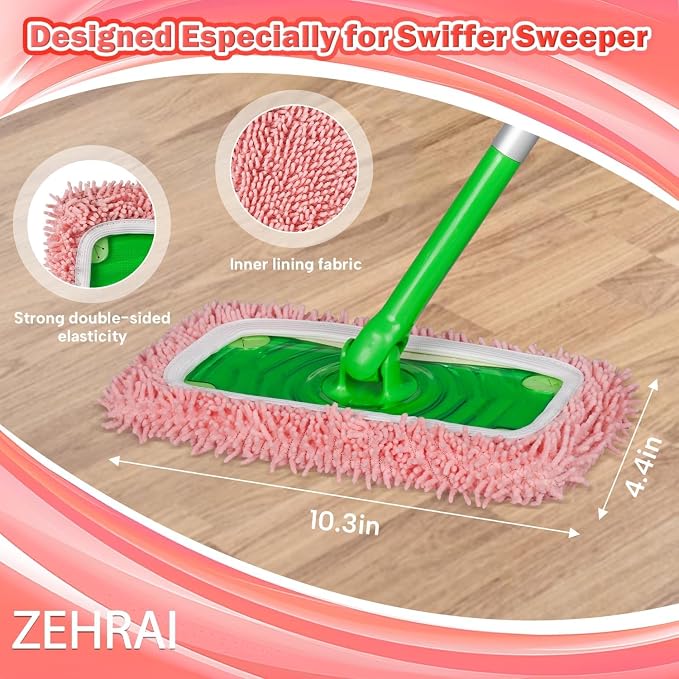 6Pcs Reusable Microfiber Mop Pads Compatible with Swiffer Sweeper, Wet and Dry Flat mop Cover, Replacement Sweeping Mopping pad Refills for Surface/Hardwood Floor Cleaning