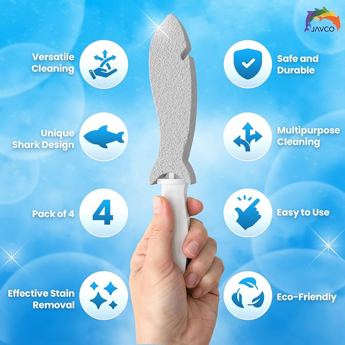 Pumice Stone for Cleaning with Handle (4 Pack) – Scrubbing Stone for Porcelain, Ceramic and Tile, Pumiceshark for Toilet Cleaning (4, Value Pack)