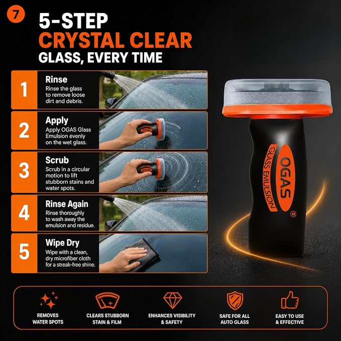 Glass Oil Film Remover for Car, 100g Car Windshield Cleaner with Sponge Applicator, Glass Emulsion Cleaner for Oil Film, Road Grime, Water Spots, Rainy Night Visibility, Exterior Auto Glass Only