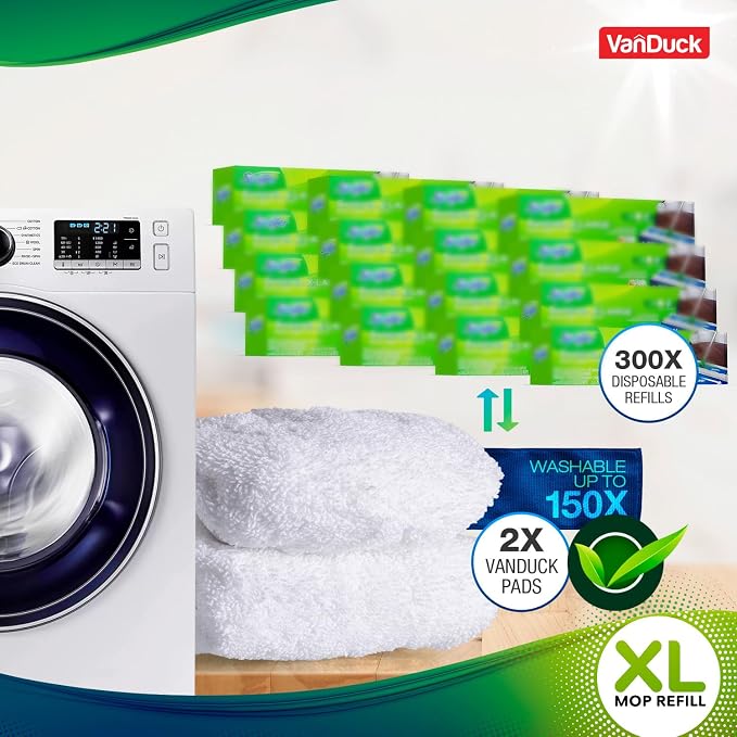 VanDuck Reusable Cotton Mop Pads Compatible with Swiffer Sweeper XL, 2 Pack | Mop not included, extra large covers, cotton replacement refills, wet & dry mopping pads