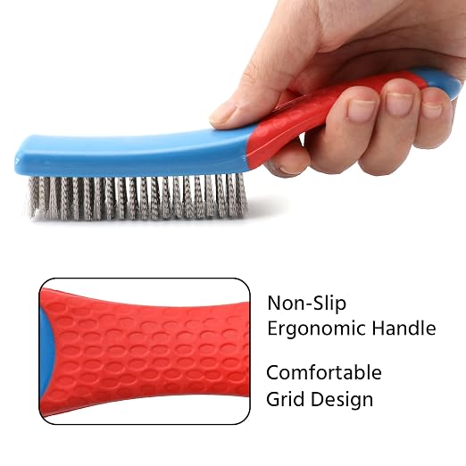 Wire Brushes for Rust Removal, Steel Wire Metal Brush for Cleaning Concrete | Paint Remover for Concrete & Grill Rust Remover with Ergonomic Handle (15.5x3.5cm)