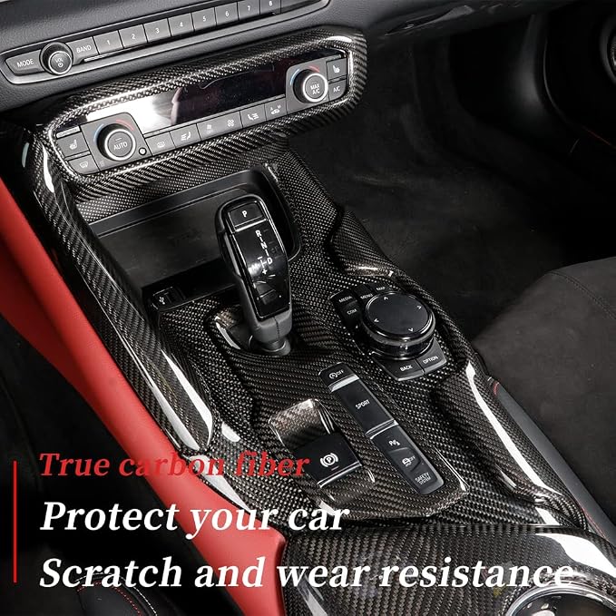 JSWAN Real Carbon Fiber Center Consoles Gear Shift Frame Side Cover Fit for Toyota Supra GR A90 MK5 Gear Shift Panel Trim Sticker Central Control Dashboard Cover