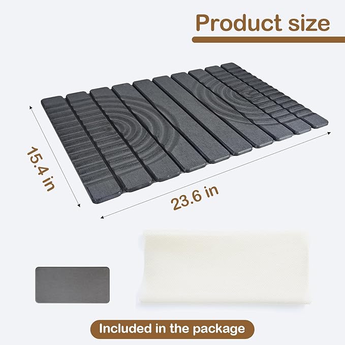Stone Drying Mat for Kitchen Counter, 23.62"X15.35" Absorbent Diatomaceous Collapsible Quick Drying Dish Mats，Roll This Non-Slip Highly Absorbent Drying Mat Into a Compact Size for Seamless Storage