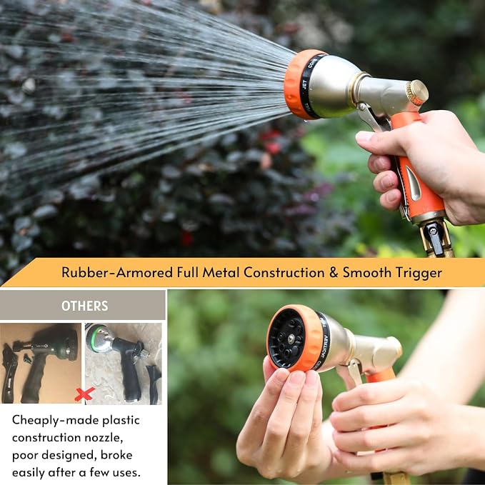 HOSUN 100% Metal Garden Hose Nozzle Sprayer with Ergonomic Handle, Orange