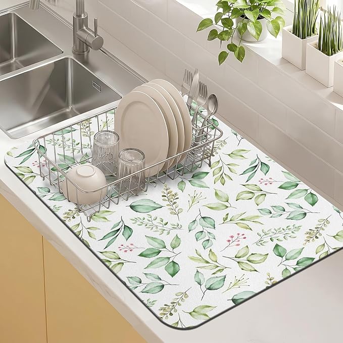 Kitchen Countertop Dish Drying Mat,Super Absorbent Coffee Bar Mat for Maker Espresso Machine, Anti-Slip Accessories for Kitchen Countertops 23x15 Inch