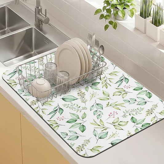 Kitchen Countertop Dish Drying Mat,Super Absorbent Coffee Bar Mat for Maker Espresso Machine, Anti-Slip Accessories for Kitchen Countertops 23x15 Inch
