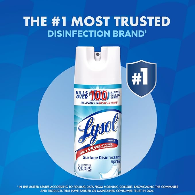 Lysol Disinfectant Spray, Household Essential Cleaning Supplies, Multi-Purpose Room Spray, Antibacterial Sanitizer Spray, Upholstery Deodorizer, Home and Bathroom, Crisp Linen,19 Fl Oz