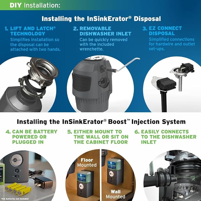 INSINKERATOR Evolution Septic Guard 3/4 HP Garbage Disposal, Advanced Series EZ Connect Continuous Feed Food Waste Disposer and INSINKERATOR BOOST System with Septic Guard