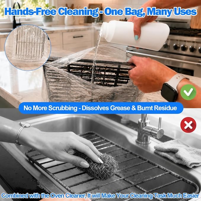 Palksky Oven Rack Cleaning Bags, Heavy Duty No Scrub Bags for Use with Oven Cleaner, Reusable Leak-Resistant PE Bags for Deep Soaking Grill Grates & BBQ Racks, No Cleaner Included, 5 Pack
