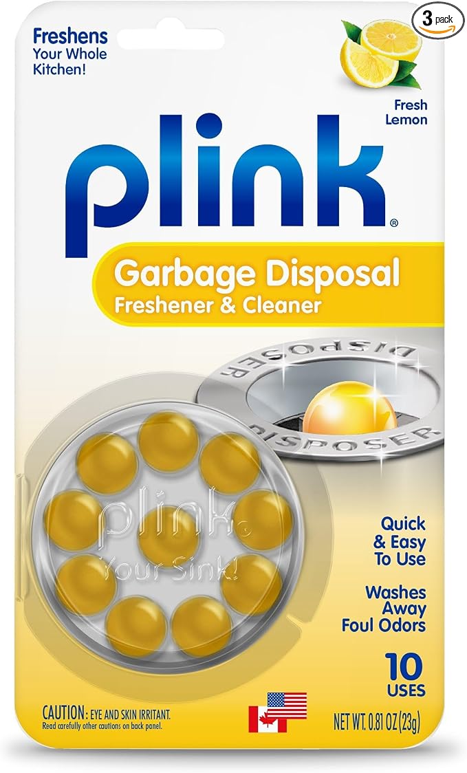 Plink Garbage Disposal Freshener & Cleaner, Washes Away Foul Odors, Lemon Scent, 10 Uses per Pack, 3-Pack