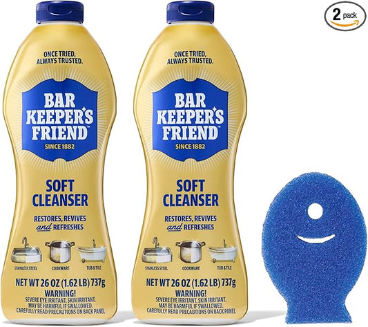 Bar Keepers Friend Soft Cleanser Liquid, 26 oz x 2, Multipurpose Surface Cleaner for Rust Stains, Soap Scum & Grease from Stainless Steel & More