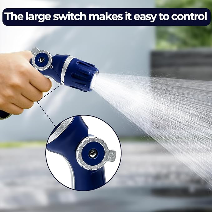 HugeDawn Garden Hose Nozzle, Heavy Duty Metal Sprayer Nozzle, Non-Slip Thumb Control, 3/4" GHT High Flow for Quick Watering & Cleaning (Blue)