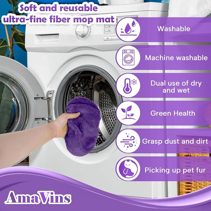 AmaVins 5 Pack Reusable Microfiber Mop Pads Compatible with Swiffer Sweeper Mop, Wet and Dry Flat mop Cover, Washable Mop Pads for Surface/Hardwood Floor Cleaning (Mop is Not Included)