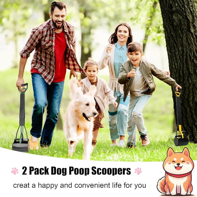ienjoyed 2-Pack Pooper Scooper for Large Small Dogs Heavy Duty, 32" Long Handle Poop Scoop for Yard, Grass, Gravel, Dog Poop Grabber with High Strength Material and Durable Spring