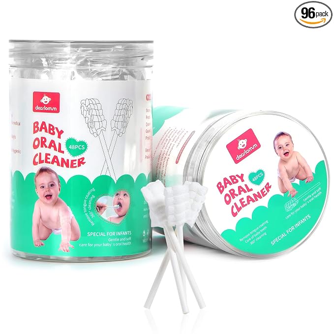 dearlomum 96PCS Baby Tongue Cleaner, Newborn Toothbrush Bulk Pack | Disposable Infant Clean Mouth,Gauze Gum Cleaner Baby Oral Cleaning Stick Dental Care for 0-36 Month