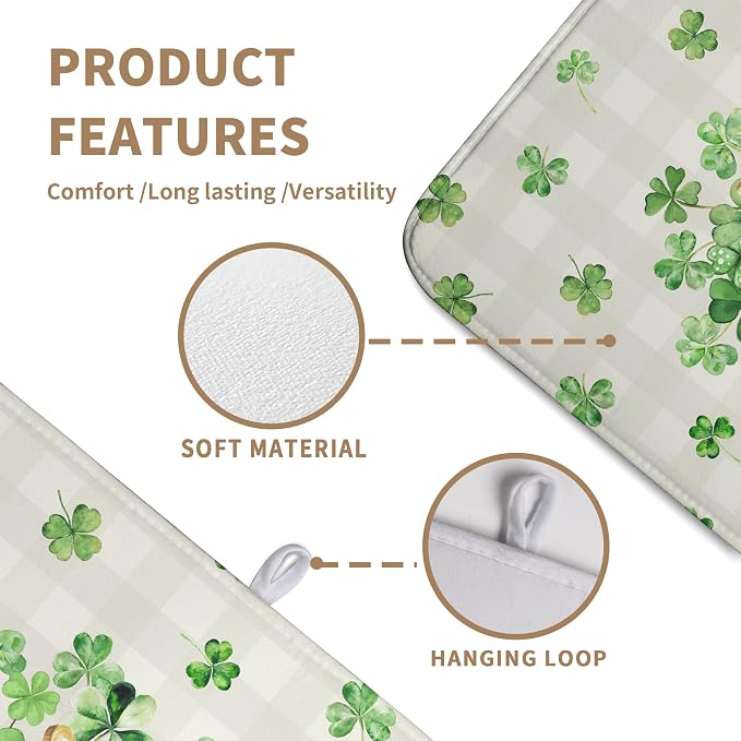 St Patricks Day Shamrock Dish Drying Mat Green Spring Kitchen Dishes Drying Pad Absorbent Dish Dryer Mats for Kitchen Countertops Microfiber Washable Large18x24 in