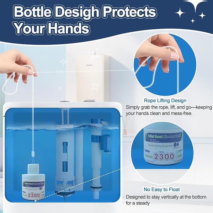 Msvvko Toilet Bowl Cleaner, Automatic Long-Lasting Blue Toilet Cleaner Bottle, Septic Safe Toilet Bowl Tablets in Bottles, Fresh Bathroom & Deodorize, 6 Pack, 2300 Flushes Each