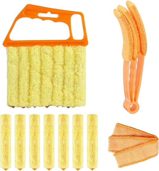 10-Pack Window Blind Cleaner Set:, Blinds Cleaner Brush, Blind Brush | Includes1×7-Finger Detail Brush,1×Shutter Cleaning Brush,and Replacement Heads,Efficient for Blinds,Vents,Keyboards,and More.