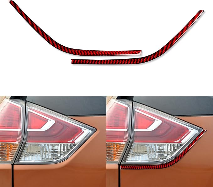 Red Real Carbon Fiber Trim for Nissan Rogue Accessories | for 2014 2015 2016 S SL SV Rear Tail Lamp Eyebrow Eyelid Strip Sticker Exterior Thick Overlay Decal