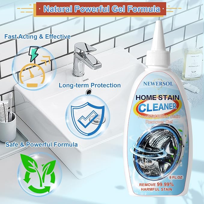 Black Stain Remover Gel, Washing Machine Cleaner, Grout Cleaner 2-Pack | Household Cleaner for Washer Gaskets Refrigerator Door Seal Sink Showers Bathroom Floor Tile, Thick Gel Clings