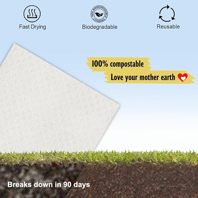 MoLKENE Swedish Dishcloths for Kitchen | 6 Pack Absorbent Cellulose Sponge Cloths Washable | Non-Scratch Reusable Paper Towels Quick Drying Cleaning Cloths - White