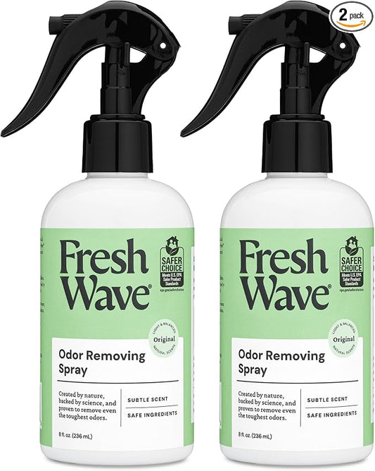 Fresh Wave Original Room and Fabric Air Freshener Spray, 2-Pk, 8 oz | Plant-based formula, Pet-safe and people-safe, Fabric and room deodorizer , For upholstery, carpets, shoes, and pet bedding