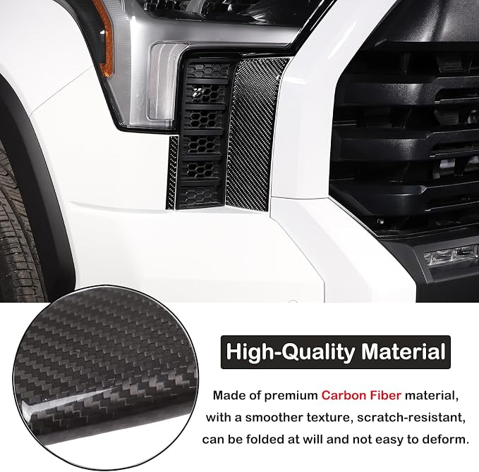 Aunginsy Car Front Headlight Bumper Grille Mesh Sticker Compatible with Toyota Tundra/Sequoia 2022 2023 2024 Pickup Truck Real Carbon Fiber Decorative Sticker Protection Cover Interior Accessories