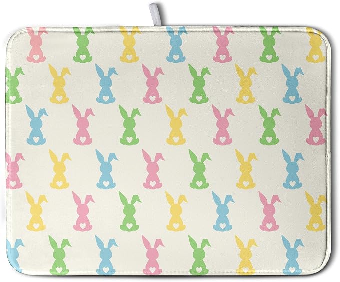 Easter Bunny Dish Drying Mat Colorful Cute Rabbits Kitchen Drying Mat Spring Microfiber Dish Dryer Pad Absorbent Reversible Dish Drainer Rack Mat Washable Dish Mat for Kitchen Countertop 18x24 Inch