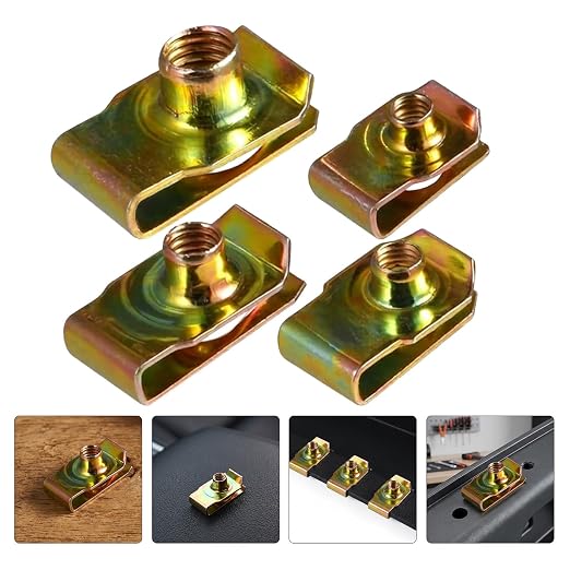 Amosfun U Clip Nut Smooth Finish and Precision-Polished Edges 80pcs Stainless Steel Wear-Resistant Threaded U-Shaped Retaining Clips for Car Dashboard and Trim for Auto Interior Panel