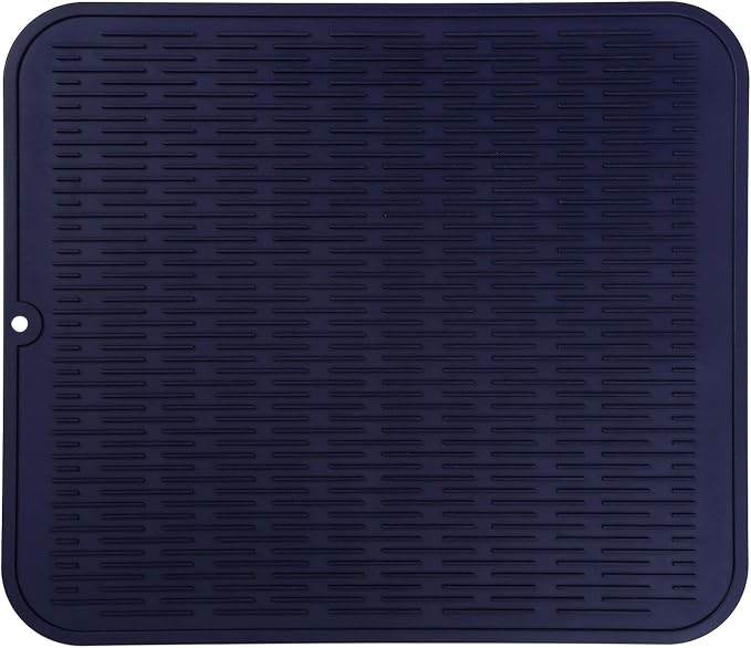 MicoYang Silicone Dish Drying Mat for Multiple Usage,Easy clean,Eco-friendly,Heat-resistant Silicone Mat for Kitchen Counter or Sink,Refrigerator or Drawer Liner Navy Blue XL 18 inches x 16 inches