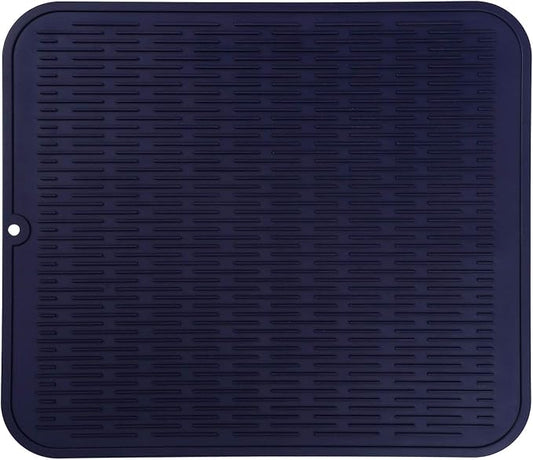 MicoYang Silicone Dish Drying Mat for Multiple Usage,Easy clean,Eco-friendly,Heat-resistant Silicone Mat for Kitchen Counter or Sink,Refrigerator or Drawer Liner Navy Blue XL 18 inches x 16 inches