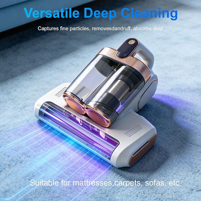 Cordless Mattress Vacuum Cleaner with UV-C Light - Advanced Dust Removal & Deep Cleaning Technology for Beds, Sofas, Carpets, Pet Hair and Household Dust, Handheld sofa Vacuum Cleaner for Home Use