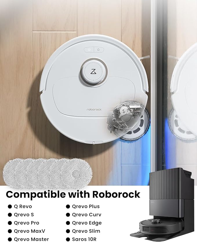 12Pcs Microfiber Mop Cloth Pad for Roborock Q Revo,Qrevo S,Qrevo Pro,Qrevo Master,Qrevo MaxV,QV35A,QV 35S,Qrevo S5V,Qrevo Edge S5A,Qrevo Curv,Saros 10R Robot Vacuum, Washable Mopping Cloth Accessories