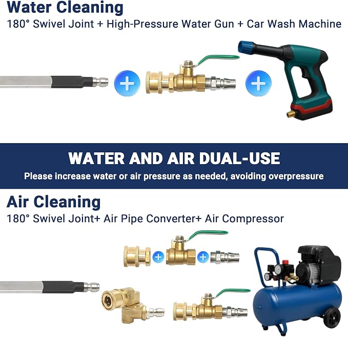 47'' 24'' Radiator Cleaning Wand Set Stainless Steel Radiator Washer | Ultra Slim Radiator Cleaning Tool Kit 4/1 Quick Connector 180° Swivel Head For Cars, Trucks, RVs, AC Condenser
