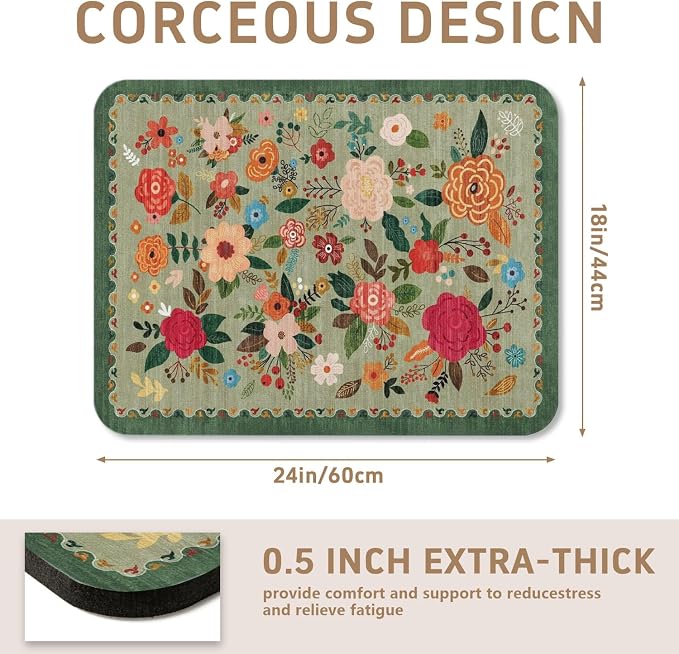 Vintage Floral Dish Drying Mat 18x24 Inch, Dish Mat Drying Kitchen Mats for Extra Large Absorbent Countertop, Aesthetic Boho Drying Matt Kitchen Counter Washable Heat Resistant Dish Drainer Rack Mat